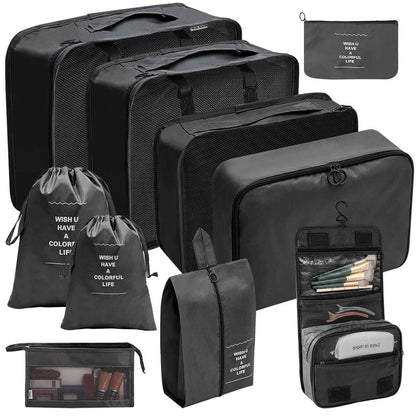 Packwürfel-Set mit 10 Teilen: Packwürfel, Kleidertasche, Schuhbeutel und Kulturtasche