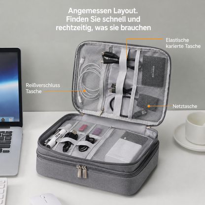 Kabel Organizer Tasche mit Ladekabel und Powerbank befüllt
