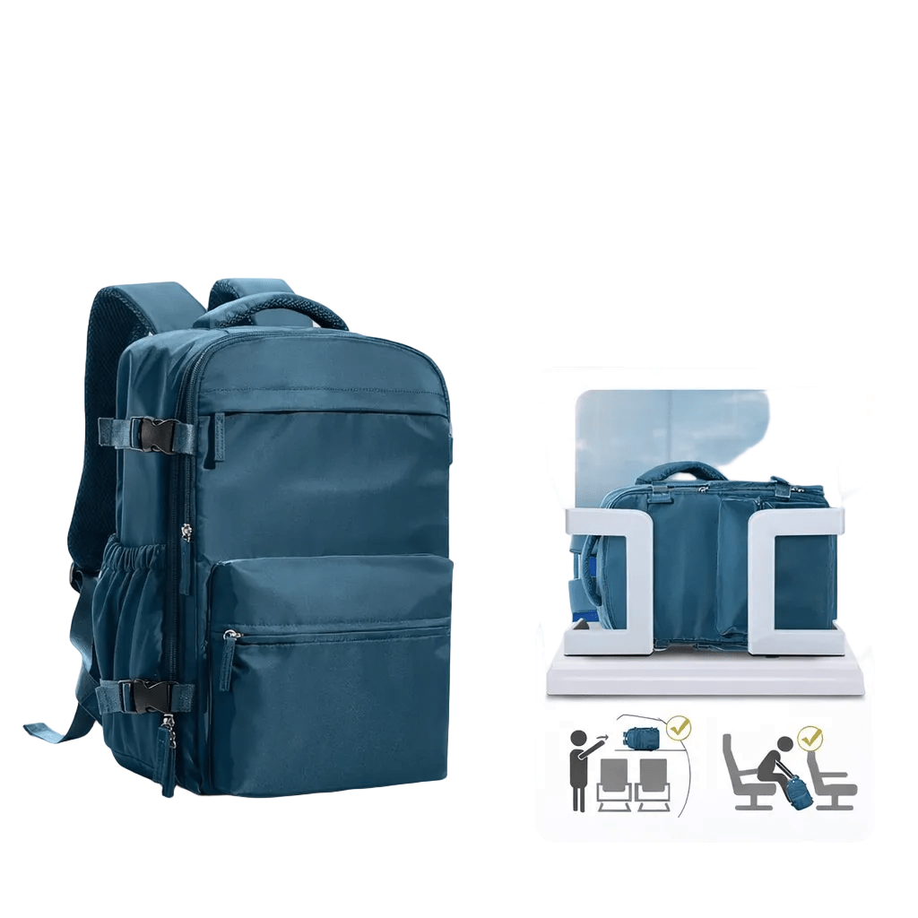 Vakuum Rucksack in Marineblau mit passendem Kulturbeutel
