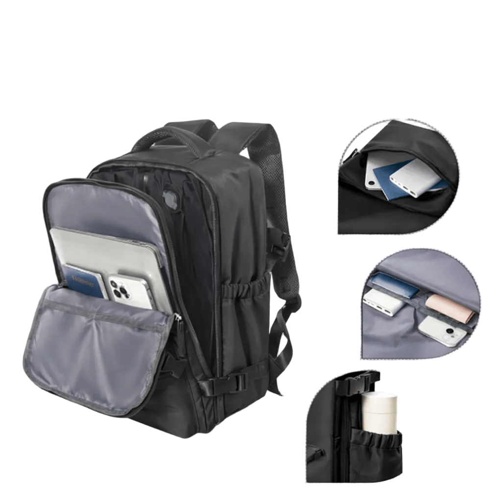 Vakuum Rucksack Schwarz mit Zubehörfach im Detail