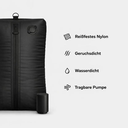Vakuumbeutel komprimiert über 15 Kleidungsstücke auf 60 % weniger Volumen