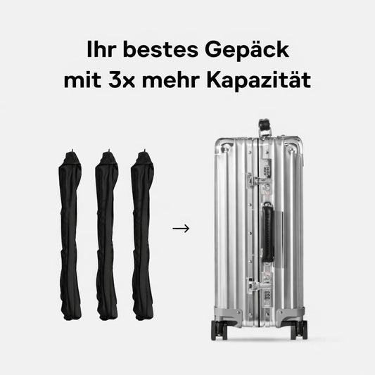 Drei komprimierte Vakuumbeutel im Vergleich zu ungenutztem Kofferraum